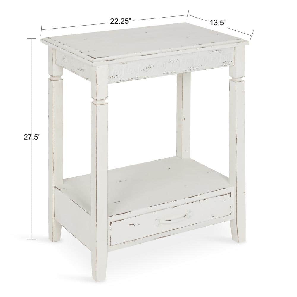 Cottage Charm White Wood Side Table with Storage, 29.91x19.35 in