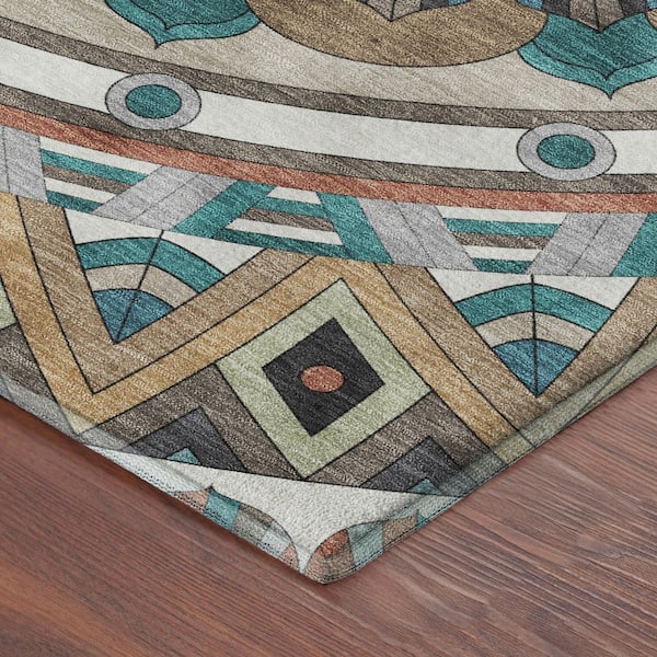 Mayfield Premium Machine Washable Abstract AMF2277 Taupe 3 ft. x 4 ft. Area Rug