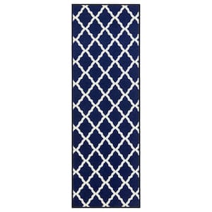 Glamour Collection Non-Slip Rubberback Moroccan Trellis Design 2x5 Indoor Runner Rug, 1 ft. 8 in. x 4 ft. 11 in., Navy