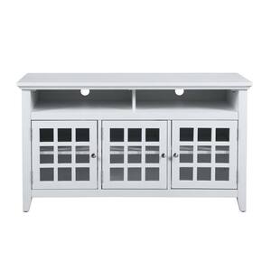 White Modern Wood TV Stand Fits TVs up 65 in. Entertainment Centers with 3-Door Cabinet and Open Storage Shelves