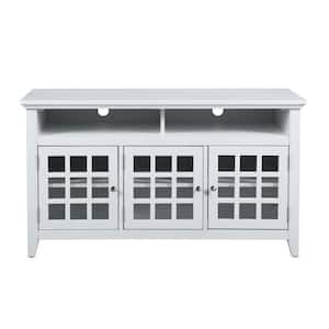 White Modern Wood TV Stand Fits TVs up 65 in. Entertainment Centers with 3-Door Cabinet and Open Storage Shelves