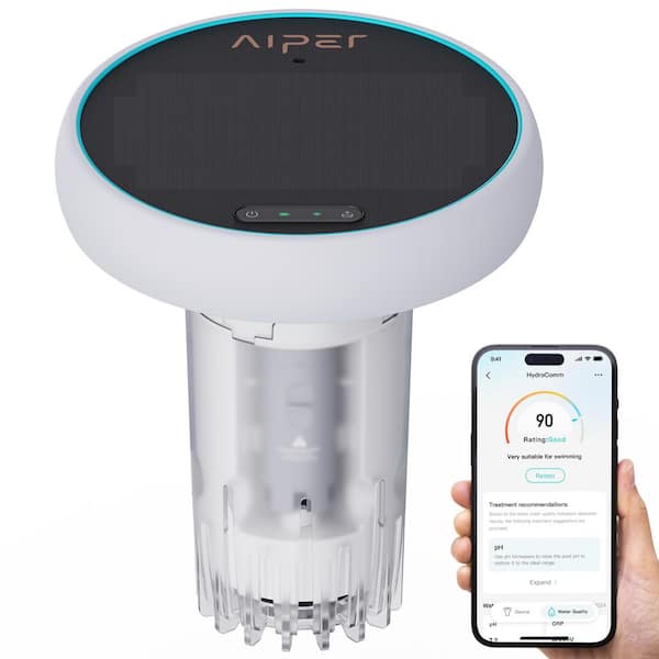 HydroComm: 24/7 Water Quality Monitor for Pools, Tracks TDS, EC, pH, Temp & ORP, Solar-Powered-Gray