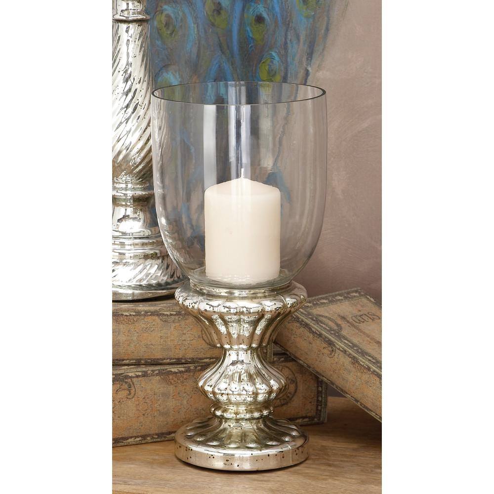 Elegant Silver Mercury Glass 14" Pillar Hurricane Candle Lantern