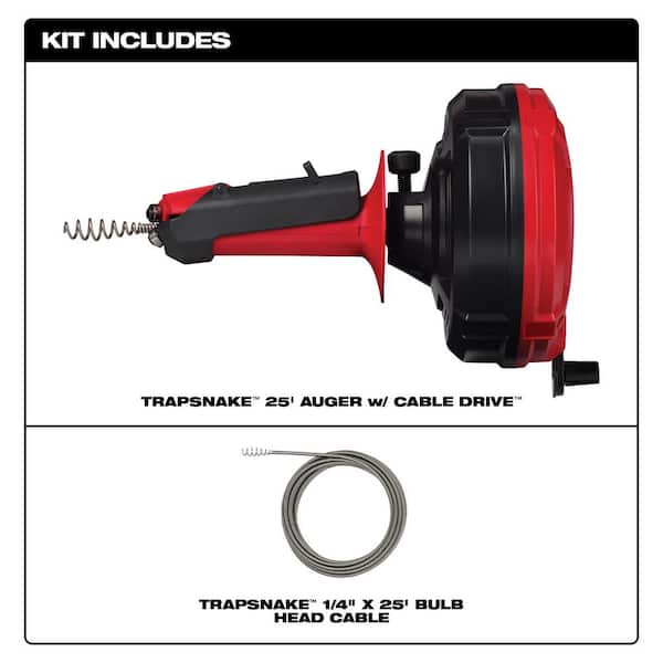 Trap Snake Auger Drain Cleaning Kit and M12 Trap Snake 12V Lithium-Ion Cordless 6 ft. Toilet Auger