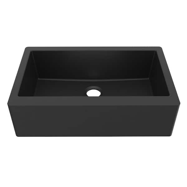 Farmhouse/Apron-Front Quartz Composite 34 in. Single Bowl Kitchen Sink in Black