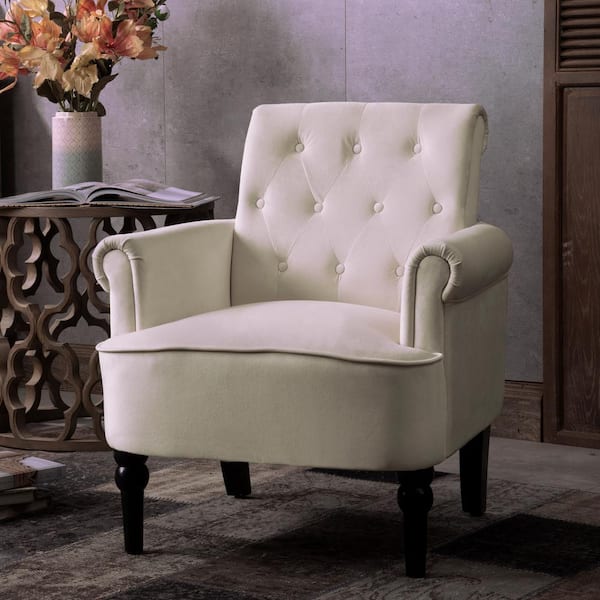 Angel Sar White Velvet On Tufted, White Tufted Chair For Bedroom