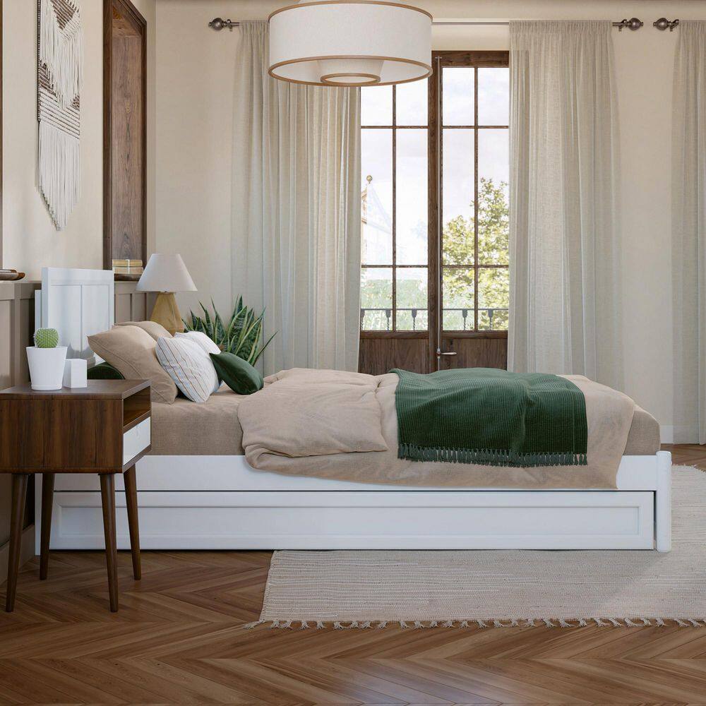 Lylah Walnut Brown Solid Wood Frame King Platform Bed with Panel Footboard and Twin XL Trundle - thumbnail 2