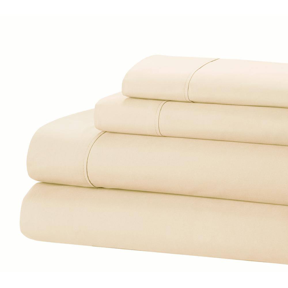 Home Dynamix 4Piece Ivory Solid Microfiber Queen Sheet Set HDQJMFS100 The Home Depot