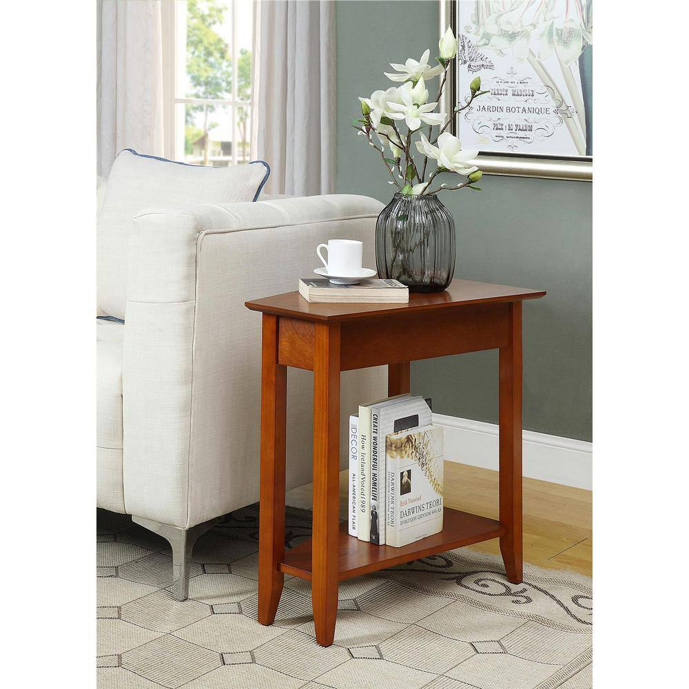 Triangular Cherry Wood and Metal Wedge End Table with Shelf