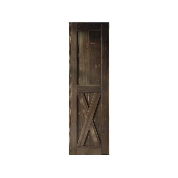 HOMACER 28 in. x 84 in. X-Frame Ebony Solid Natural Pine Wood Panel Interior Sliding Barn Door Slab with Frame