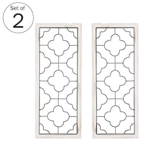 Wrought Iron Black Clover Scrollwork Panels with Wood Frames Set of 2