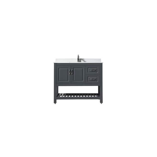 Moreno Bath Louis 42 in. W Bath Vanity in Gray with Quartz Vanity Top in White with White Ceramic Basin