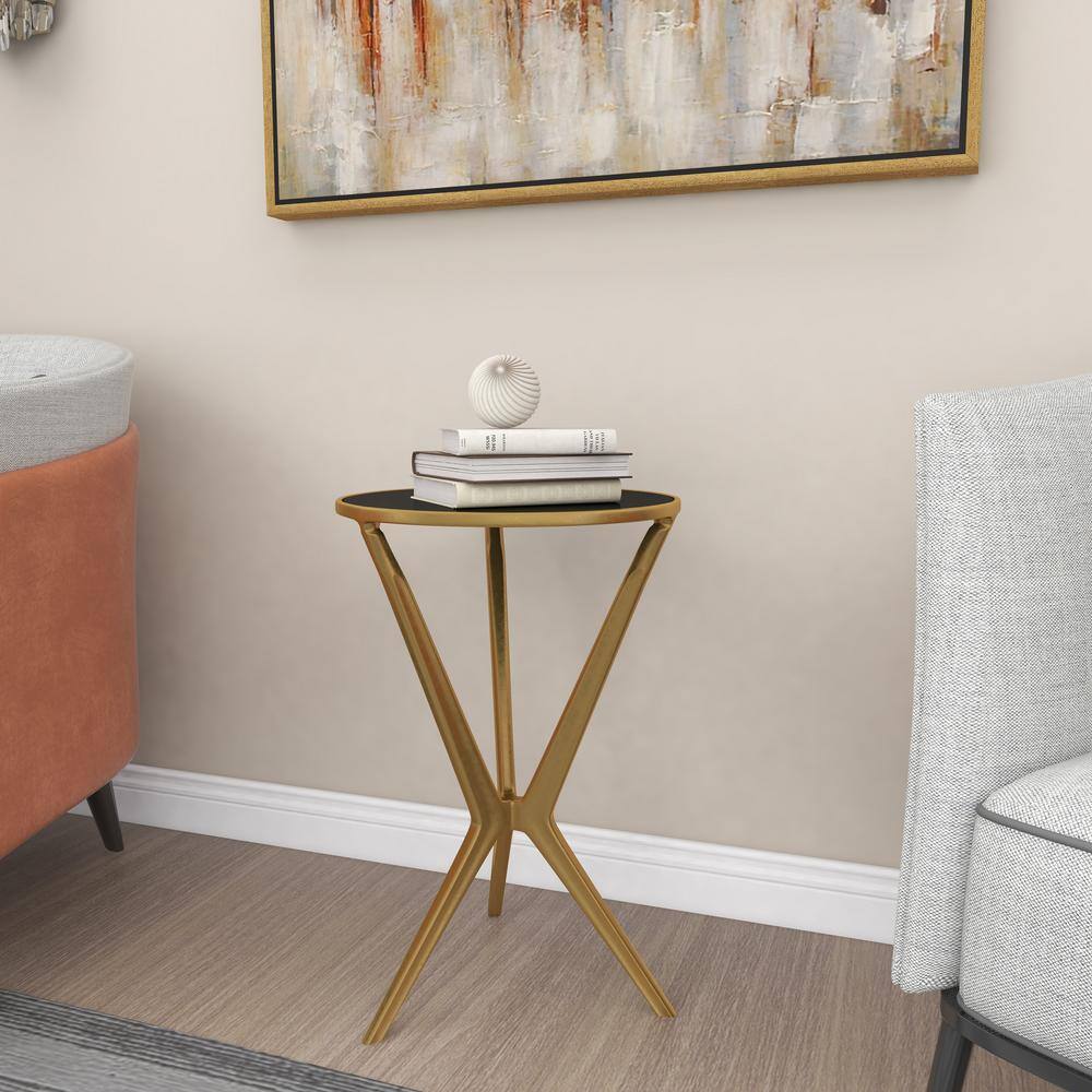 Gold Round Metal and Glass Accent Table with Graduated Legs