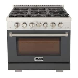 36 in. 5.2 cu. ft. 6-Burners Freestanding Propane Gas Range in Cement Gray with Convection Oven and True Simmer Burners