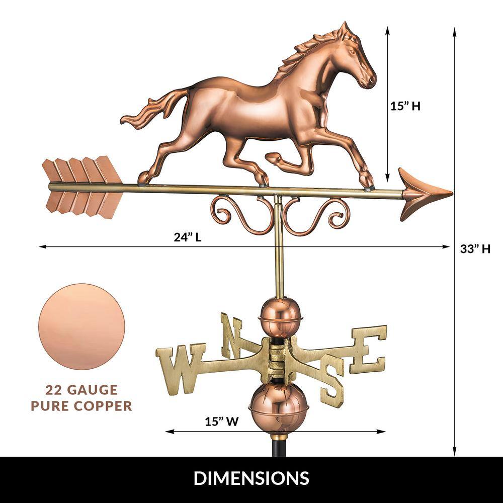 Colonial Homestead Polished Copper Galloping Horse Weathervane - 24"L