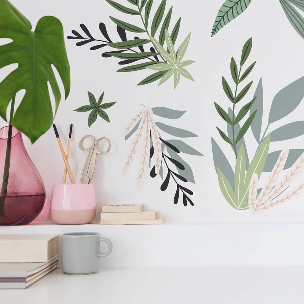 Green and Sage Tropical Leaves Peel and Stick Wall Decals