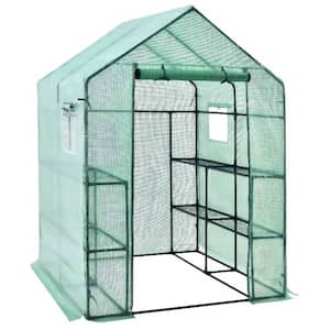 56 in. W x 56 in. D x 77 in. H Green Portable Gardening Plant Walk-in 2-Tiers 8 Shelves Greenhouse