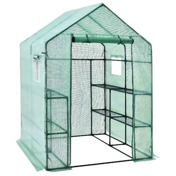 Alpulon 56 in. W x 56 in. D x 77 in. H Green Portable Gardening Plant Walk-in 2-Tiers 8 Shelves Greenhouse
