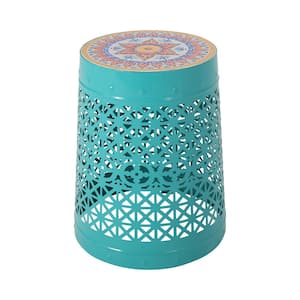 Chicory 15 in. x 18.25 in. Multicolor Round Marble End Table