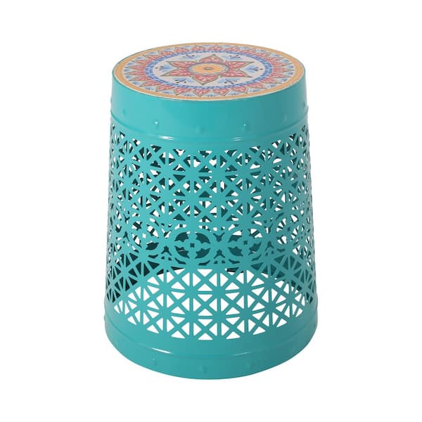 Noble House Chicory 15 in. x 18.25 in. Multicolor Round Marble End Table