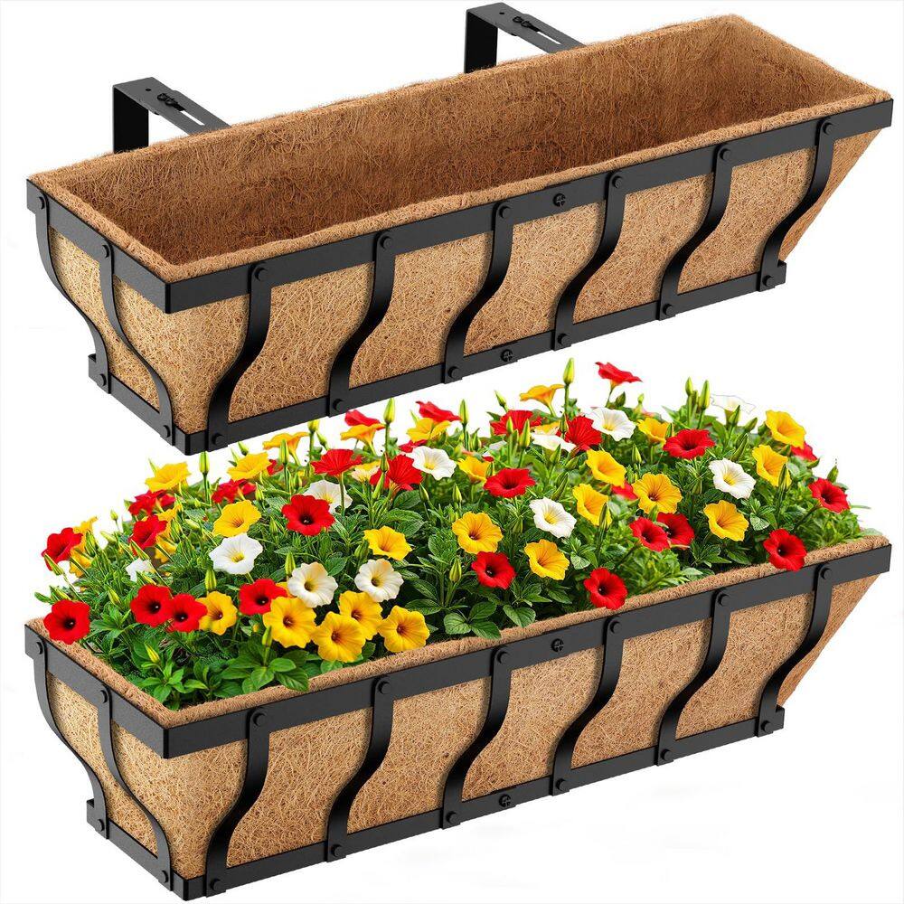 2 Pack 24 in. Adjustable Metal Balcony Planters for Railing Hanging, with Coco Liner and Support Rod for Deck and Porch price history on PriceWatchPro