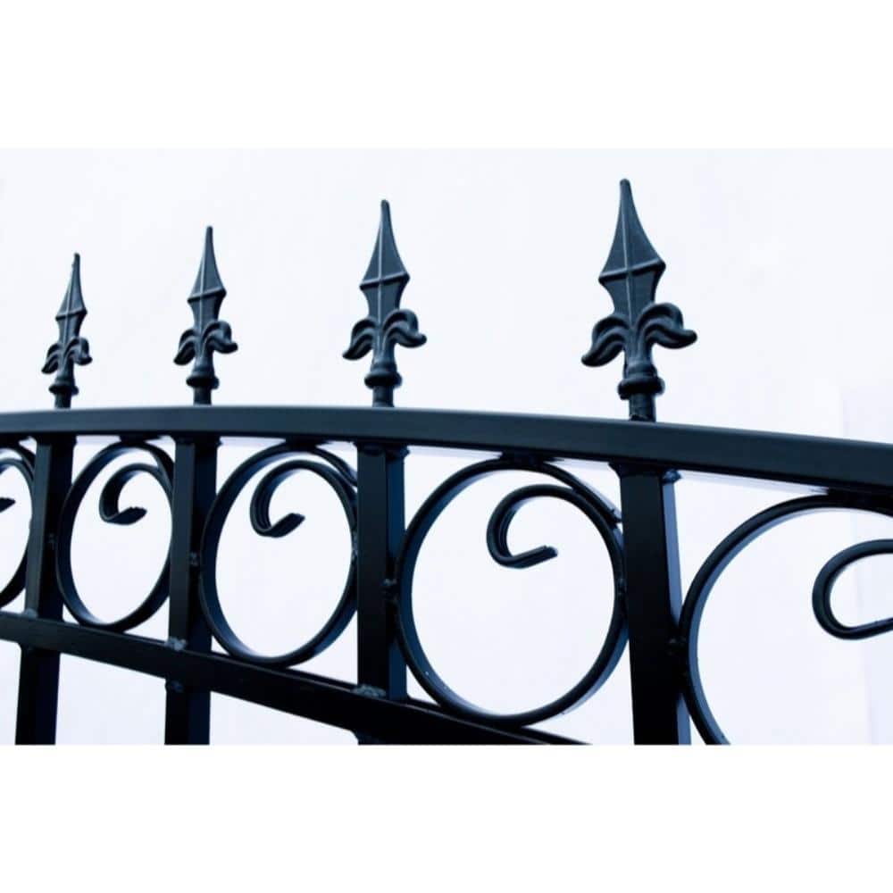 Black Steel Arched Sliding Driveway Gate with Pointed Pickets