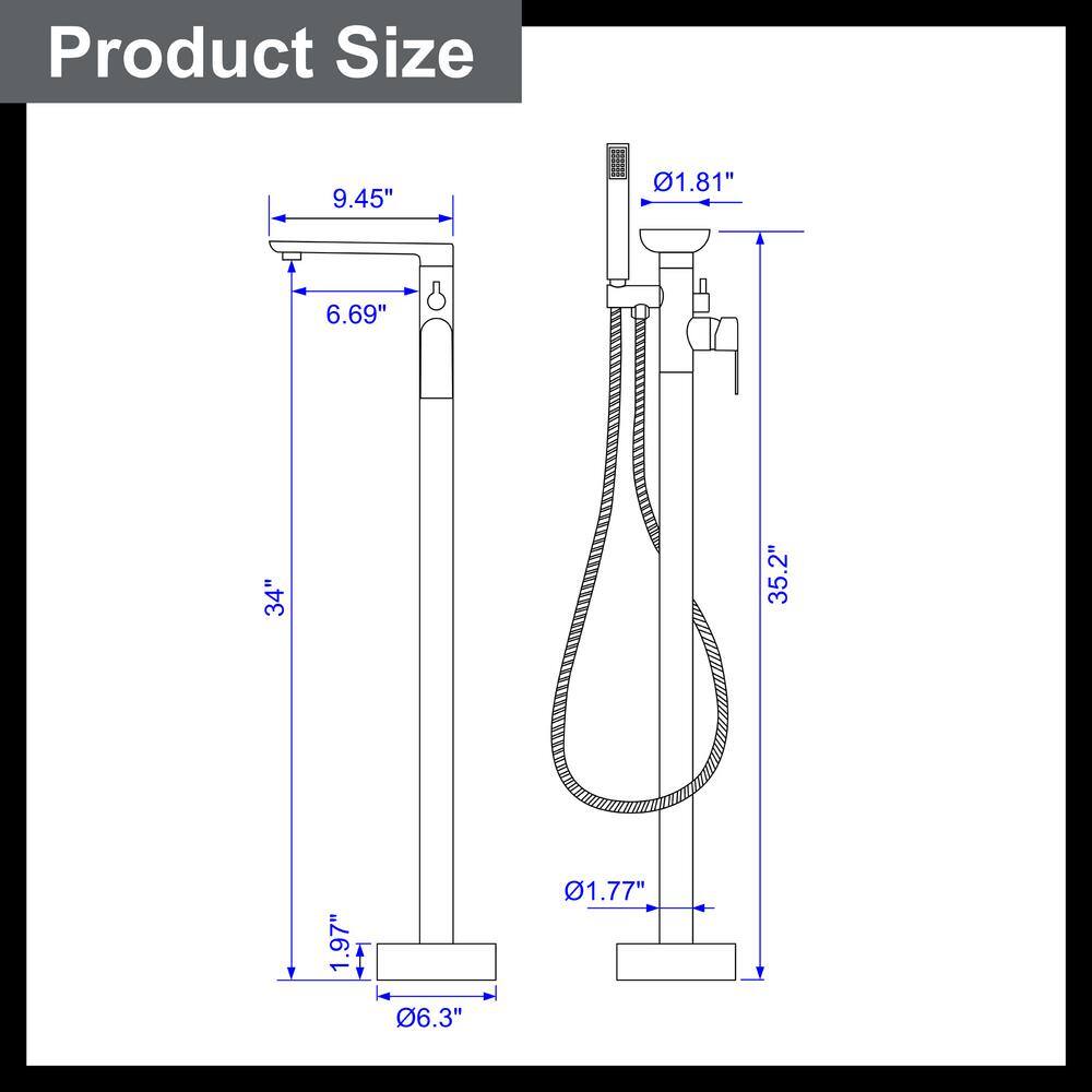 Brushed Gold Freestanding Tub Filler Faucet with Handheld Shower