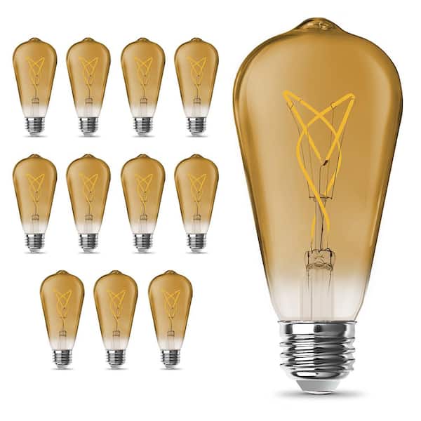 Feit Electric 60-Watt Equivalent ST19 Knot Thin Filament Amber Glass E26 Vintage Edison LED Light Bulb Warm White 2100K (12-Pack)