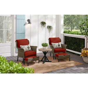 Devonwood Brown 5-Piece Wicker Outdoor Patio Small Space Seating Set with Sunbrella Henna Red Cushions