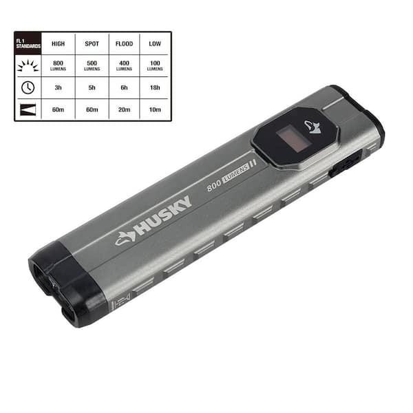 best home inspection flashlight rechargeable Husky 800 Lumens Compact LED Rechargeable Inspection Light 00485