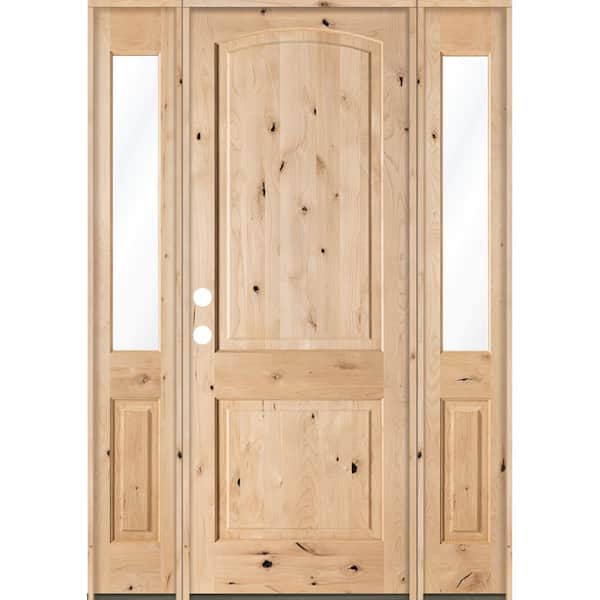 Krosswood Doors 60 in. x 96 in. Rustic Alder Clear Low-E Unfinished Wood Right-Hand Inswing Prehung Front Door/Double Half Sidelites