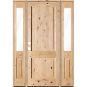 64 in. x 96 in. Rustic Knotty Alder Unfinished Right-Hand Inswing Prehung Front Door with Double Half Sidelite