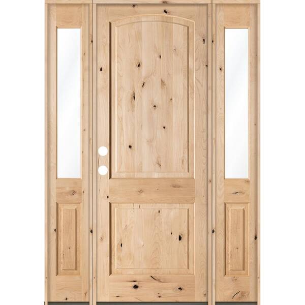 Krosswood Doors 64 in. x 96 in. Rustic Knotty Alder Unfinished Right-Hand Inswing Prehung Front Door with Double Half Sidelite