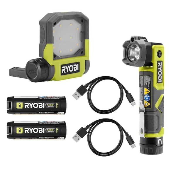 USB Lithium Inspection Light and 500 Lumens LED USB Lithium Pivoting Flip Light Kit w/ (2) Batteries and Charging Cables