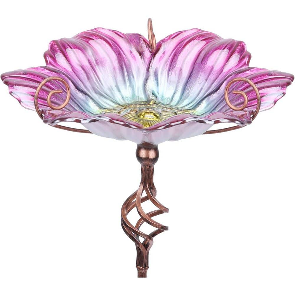 31 in. Height Glass Birdbath Birdfeeder with Metal Stake Garden Yard Outdoor, Pink and Yellow price history on PriceWatchPro