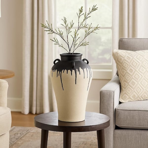 Caleb 17 in. Black and Beige Ceramic Amphora Decorative Vase