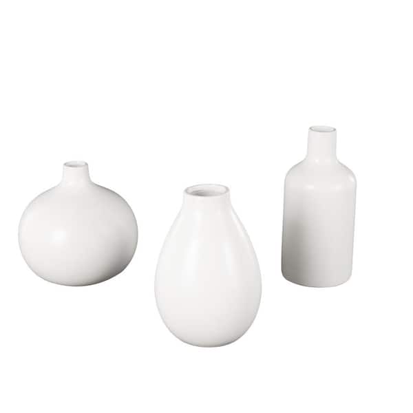 Litton Lane White Minimalistic Ceramic Decorative Vase with Varying Shapes (Set of 3)