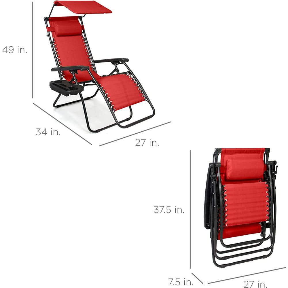 Crimson Red Folding Zero Gravity Recliner with Canopy and Tray