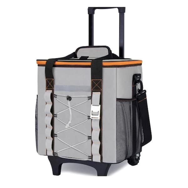 45 qt. Collapsible Insulated Rolling Cooler Bag with Wheels and Shoulder Strap for Travel and Grocery Shopping