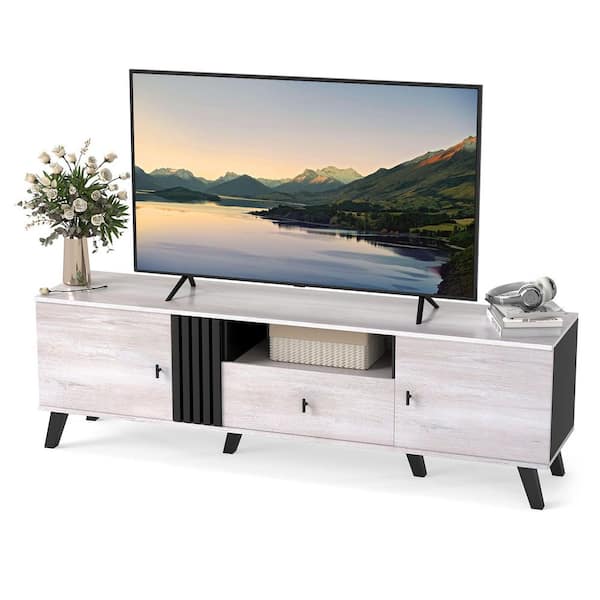 Light Gray Mid Century Modern TV Stand Fits TVs up to 80 in.