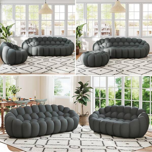 Magic Home 98 in. W Armless 3-Seater Bubble Couch Floor Sofa Mesh
