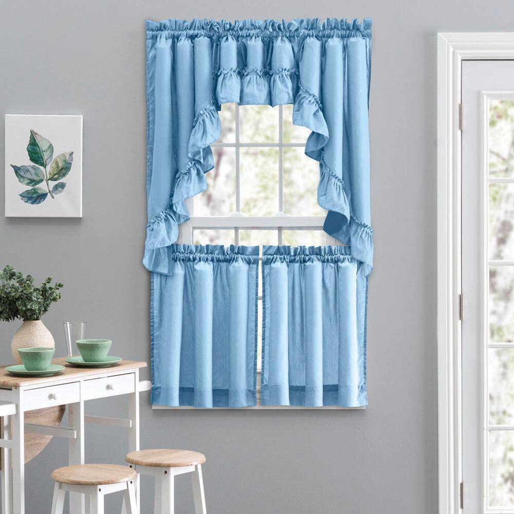 Slate Blue Sheer Cotton Polyester Rod Pocket Window Tier Pair