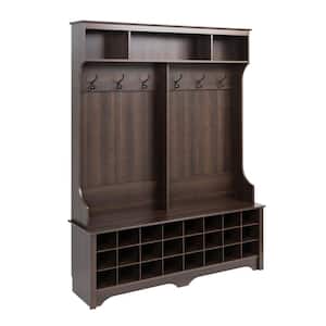 60 in. Espresso Wide Hall Tree with 24 Shoe Cubbies