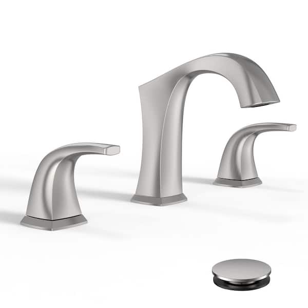 8 in. Widespread Double Handle Bathroom Faucet with Drain Kit Included in Brushed Nickel