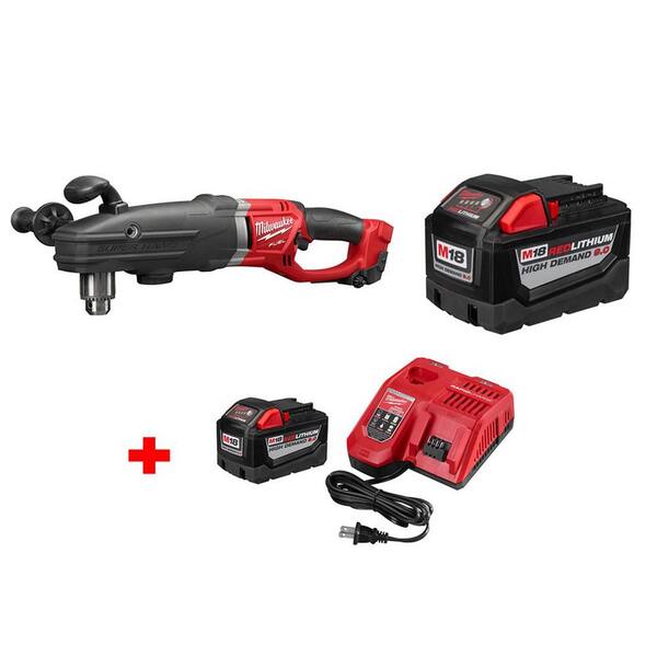 Milwaukee M18 FUEL 18-Volt Cordless Lithium-Ion Super Hawg 1/2 in. Right Angle Drill and 9.0Ah Battery with 9.0Ah Starter Kit