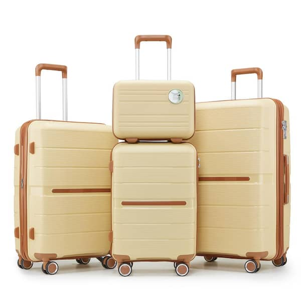 INNOBULE 4 Bags 4 Piece Apricot Cream PP 3 Level Aluminum Lightweight and Durable Expandable Luggage Set 14 20 24 28 SL191373 The Home Depot