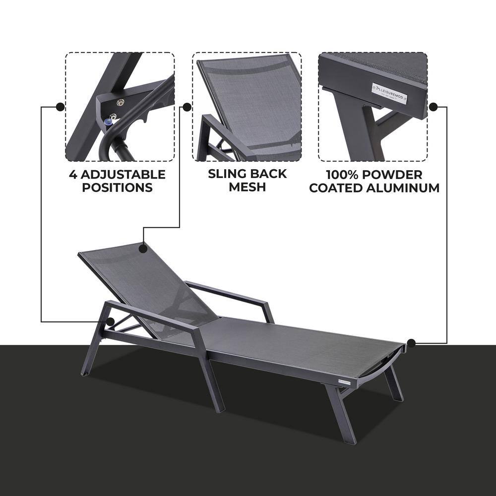 Black Aluminum Adjustable Patio Sling Chaise Lounge Chair
