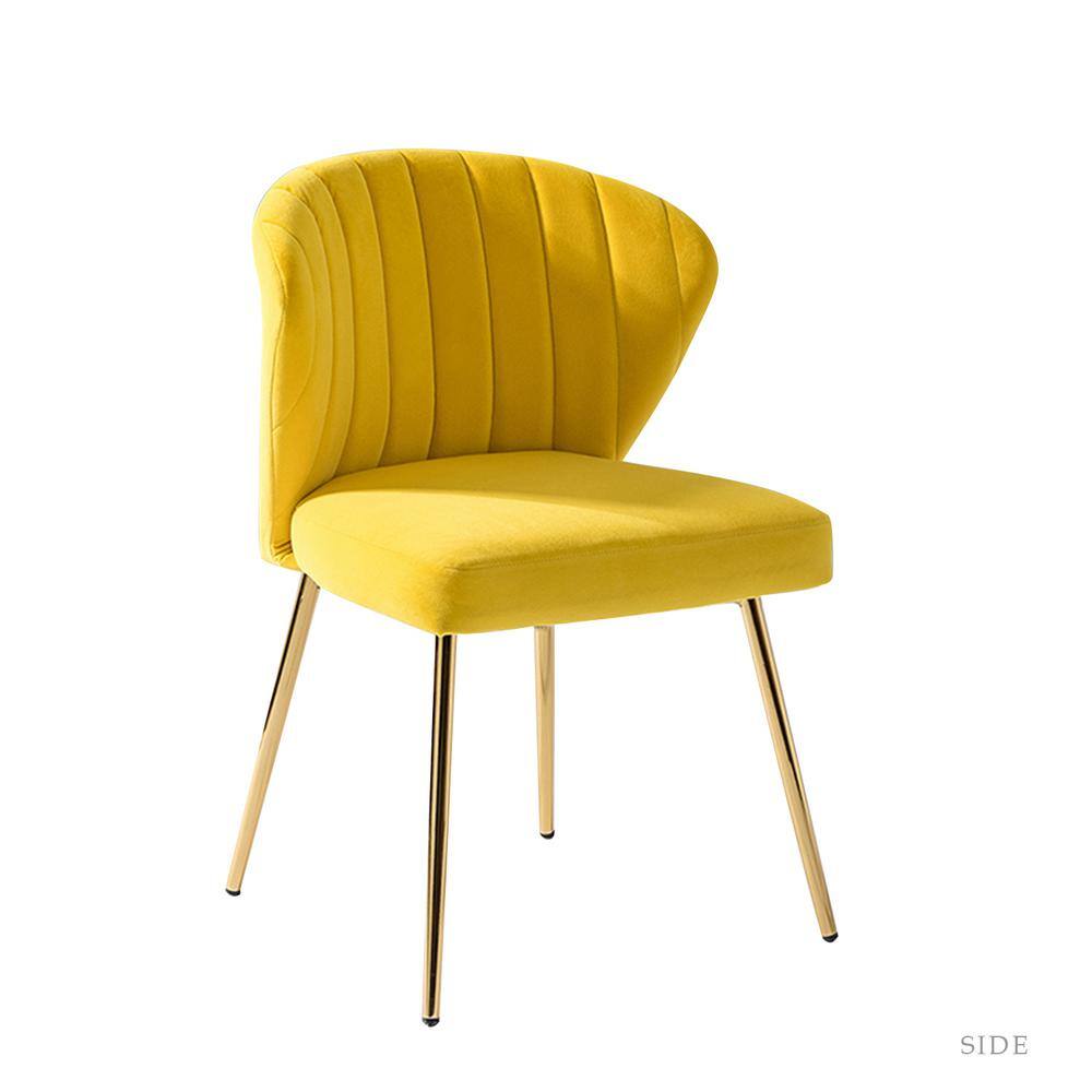 Yellow Velvet Tufted Accent Chair with Gold Legs