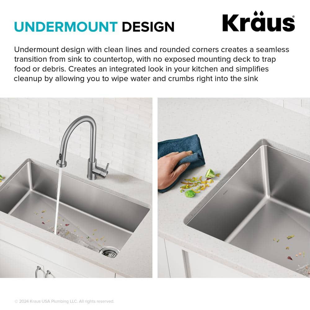 Kraus 32.5" Stainless Steel Single Bowl Drop-In Kitchen Sink