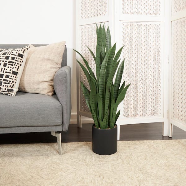 36 in. H Snake Artificial Plant with Realistic Leaves and Black Porcelain Pot